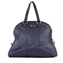 Yves Saint Laurent Navy Blue Leather Oversized Muse Bag