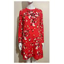 Vestido de seda rojo con estampado de orquídeas - Cacharel