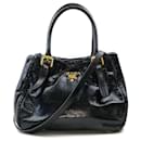 Black Glazed Leather 2way Tote Bag with Strap - Prada