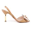 Prada Nude Patent Leather Crystal Studded Bow Slingback Sandals