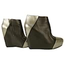 Pierre Balmain Black Leather & Silver Wedge platform Ankle Boot Booties Shoes 40