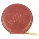 Chanel Dark Pink Leather Camellia CC Logo Round Coin Pouch Zip Purse - Autre Marque