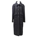 CHANEL COAT IN BLACK WOOL TWEED BLACK SILVER BUTTONS - Chanel