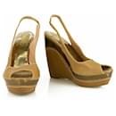 Sebastian Brown Leather Bronze Wedge Heel Sandal Platform Peep Toe Shoes SZ 36.5