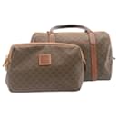 CELINE Macadam Canvas Hand Bag Clutch Bag PVC 2Set Brown Auth fm599 - Céline