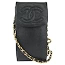 Black Caviar Mobile Case Wallet on Chain - Chanel