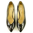 Clarks Black Croco Embossed Patent Leather Pointed Toe Pumps Heels Shoes UK 7