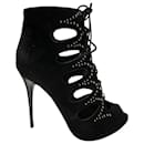 Alexander McQueen Cut Out Studded Lace Up Boots in Black Suede - Alexander Mcqueen