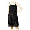 MCM spagetti sleeves beaded evening cocktail dress 38