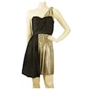 Whistles Black Gold Paneled One Shoulder Draped Mini Dress size UK 10 eu 38