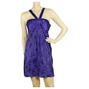 Tibi Silk Floral Daisies Jacquard Purple Y Neck Sleeveless Mini Dress -SZ 4