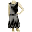 Alice + Olivia Black w. white Stripes Cotton Wool Skater Style Knit Dress sz L