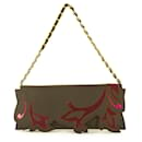 Iceberg Brown Fuchsia Leather Leaves Flap top Clutch Evening Hand Bag w. Chain