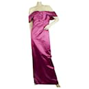 Enrico Coveri Fuchsia 100% Silk Off Shoulders Maxi Evening Gown Dress size 44 - Autre Marque