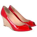 Christian Louboutin Puglia Peep Toe Rope Wedge 85 in Red patent leather