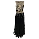 Marchesa Notte Lace Evening Gown in Black and Gold Polyester - Autre Marque