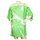 Mini abito Tibi foglie verdi floreale bianco maniche corte spalle aperte taglia S