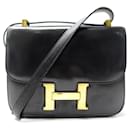 VINTAGE HERMES CONSTANCE HANDBAG 24 CM LEATHER BOX BLACK BUCKLE H HAND BAG - Hermès