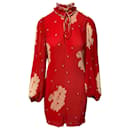 Mini-robe fleurie Ganni en polyester rouge