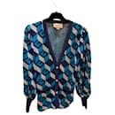 Gucci – Lamé – Jacquard-Cardigan mit geometrischem G in Blau und Silber