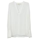 Michael Michael Kors V Neck Flared Cuff Shirt White Silk