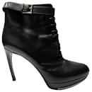 Alexander McQueen Curved Heel Platform Ankle Boots in Black Leather - Alexander Mcqueen