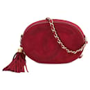 [Used] CHANEL Coco Mark Round Chain Shoulder Bag Suede Red Fringe Vintage - Chanel