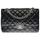 Rare & Exceptional Chanel Timeless Jumbo Flap bag from the "Bijoux" collection in black quilted lambskin, Garniture en métal argenté