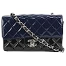 Bicolor Black x Navy Quilted Patent Mini Classic Flap Silver - Chanel