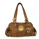 ETRO Brown Leather lined Handles Zip Top Shoulder Bag Handbag Gold Hardware - Etro