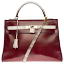 Exceptional Hermes Kelly bag 32 returned in burgundy box leather customized with the rare and highly sought-after Niloticus "Himalaya" crocodile - Hermès
