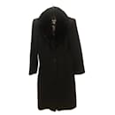 Manteau noir en laine et col de vison noir - Dolce & Gabbana