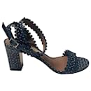 Tabitha Simmons Leticia Perforated Sandals in Blue Calfskin Leather