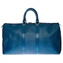 The spacious Louis Vuitton "Keepall" travel bag 45cm in cobalt blue epi leather