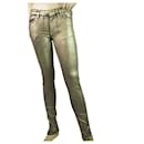 Reiko Alanis Metallic Silver Pants Elasticated Skinny Trousers size 26