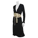 Robe vintage DvF Obi en noir et or - Diane Von Furstenberg