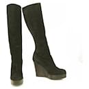 Christian Louboutin Black Suede Wooden Wedge Platform Shoes Boots Size 37.5