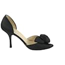 Womens 38 Black Satin Dorsay Bow Open Toe Heels - Prada