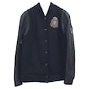 Balmain Leather Sleeves Embellished Bomber Jacket
