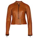 Prada Peplum Jacket in Brown Leather