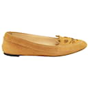 Charlotte Olympia Moccasin Kitty Flats in Brown Suede