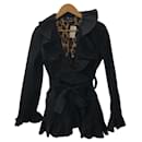 [Used] DOLCE & GABBANA Frilled Trench Coat / 40 / Polyester / BLK / Leopard / - Dolce & Gabbana