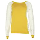 Moschino Cheap and Chic Knit Sweater with Lace Sleeves in Yellow Rayon