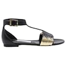 Jimmy Choo Ladle Flat Sandals in Black and Gold Leather