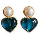 cabochon faux white pearl heart gold clip earrings - Autre Marque