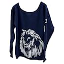 CHANEL blue cashmere Lion Print Sweater - Chanel