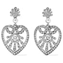 Oscar De La Renta signed ornate silver faux white pearls heart earrings - Oscar de la Renta