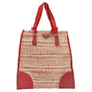 PRADA Hand Bag Canvas Leather Red Beige Auth ar4997 - Prada