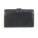 Portefeuille long en cuir noir caviar avec logo CC - Chanel