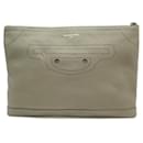 NEW BALENCIAGA HAND POUCH BAG 459511 GRAINED TAUPE GRAINED POUCH LEATHER - Balenciaga